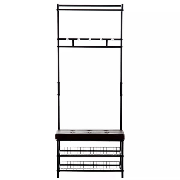 HOMCOM Garderobestativ med bænk, tøjstativ & skohylde, metal, 2 skohylder, siddeplads, 72,5x35x180cm