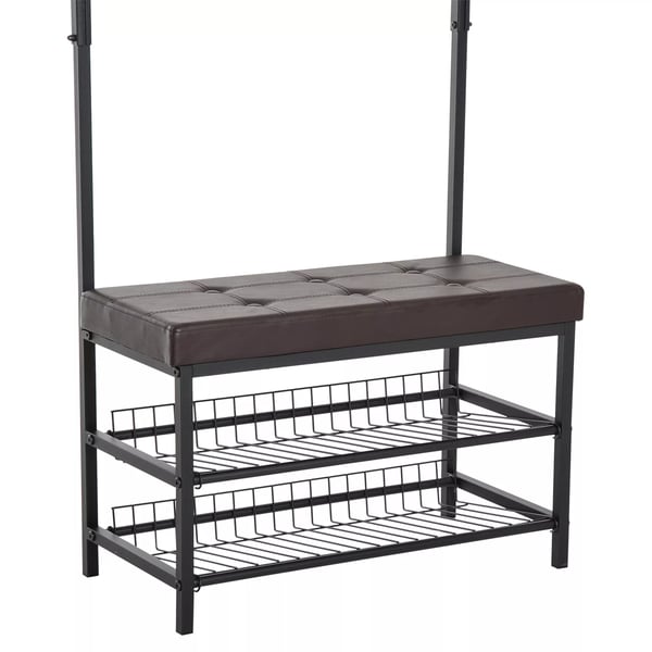 HOMCOM Garderobestativ med bænk, tøjstativ & skohylde, metal, 2 skohylder, siddeplads, 72,5x35x180cm