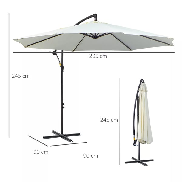 Outsunny Hængende Parasol Creme Ø3m - Justerbar Parasol i Stål og Polyester med Håndsving