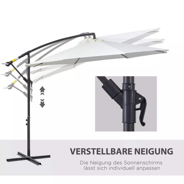 Outsunny Hængende Parasol Creme Ø3m - Justerbar Parasol i Stål og Polyester med Håndsving