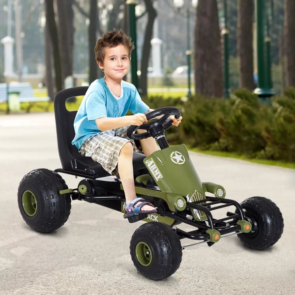 HOMCOM Go-Kart børne-pedalbil med håndbremse, fra 3 år, grøn, 99x65x56 cm