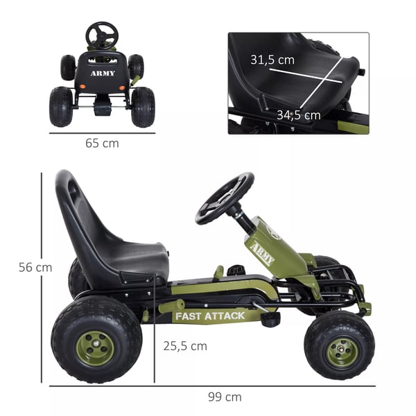HOMCOM Go-Kart børne-pedalbil med håndbremse, fra 3 år, grøn, 99x65x56 cm