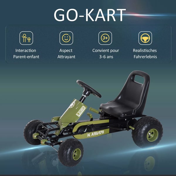 HOMCOM Go-Kart børne-pedalbil med håndbremse, fra 3 år, grøn, 99x65x56 cm