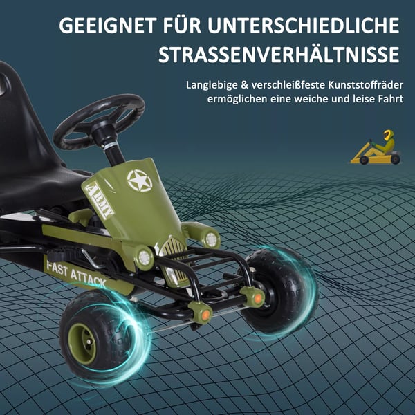 HOMCOM Go-Kart børne-pedalbil med håndbremse, fra 3 år, grøn, 99x65x56 cm