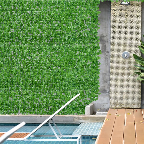 Outsunny Kunsthek - Privatlivsskerm til Terrasse/Altan - Lysegren, AI-modelleret ahornblad, UV-resistent, 300x150 cm