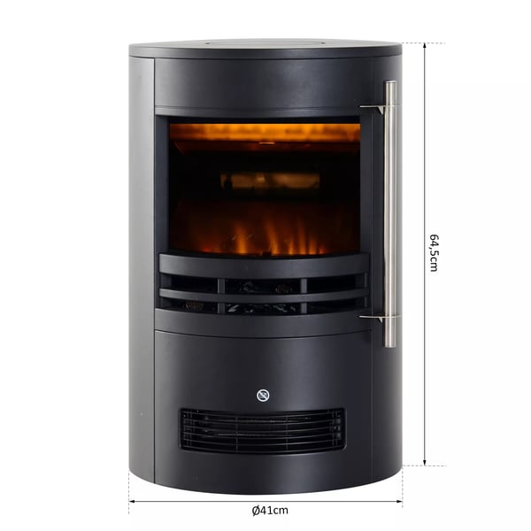 Elektrisk Pejs - Vægspejs & Fritstående Brændeovn med Flammeeffekt, Sort (Jern, Plastik, Hærdet Glas) - 900/2000W - 41x41x64.5cm