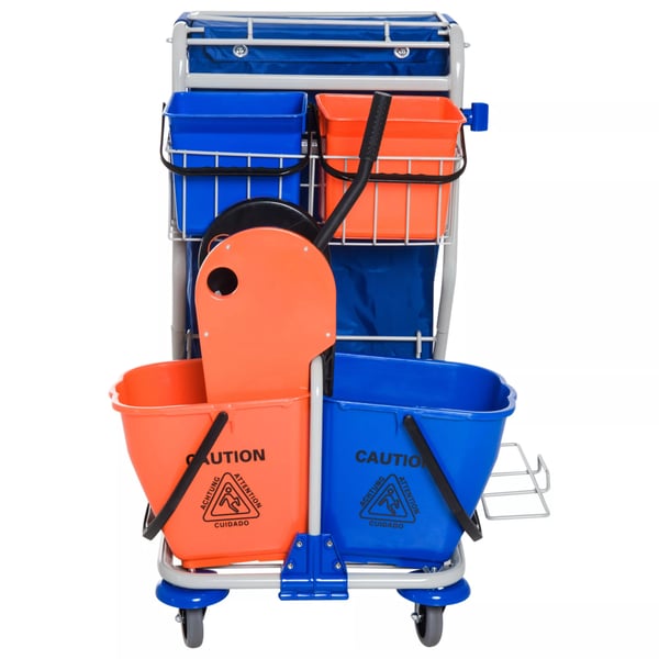 HOMCOM rengøringsvogn med 4 spande og hjul, blå/orange, 100 x 70 x 103 cm