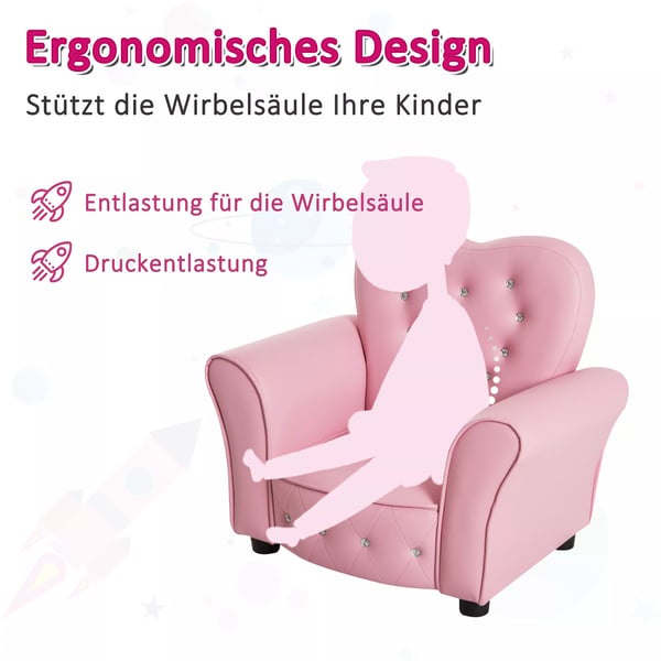 Barnsoffa Prinsessa Hjärtformad i Rosa PVC och Skum, L59xB41,5xH49cm