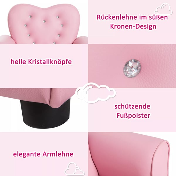 Barnsoffa Prinsessa Hjärtformad i Rosa PVC och Skum, L59xB41,5xH49cm