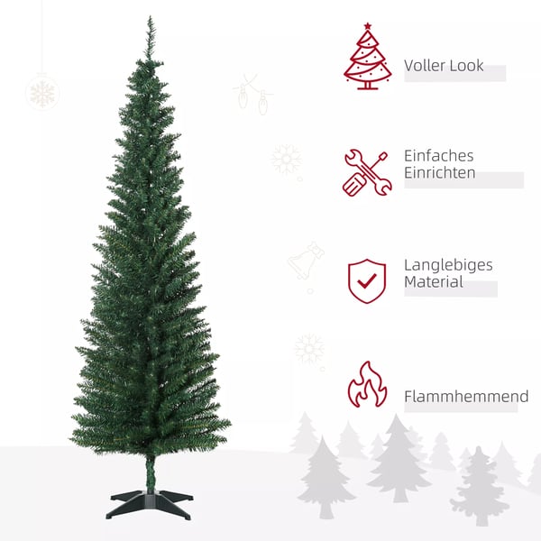 HOMCOM Kunstigt Juletræ 180 cm, Grøn, 390 Grene, Plastikfod (Ø55 x H180 cm)