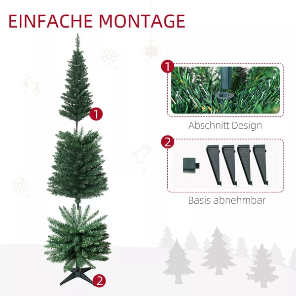 HOMCOM Kunstigt Juletræ 180 cm, Grøn, 390 Grene, Plastikfod (Ø55 x H180 cm)