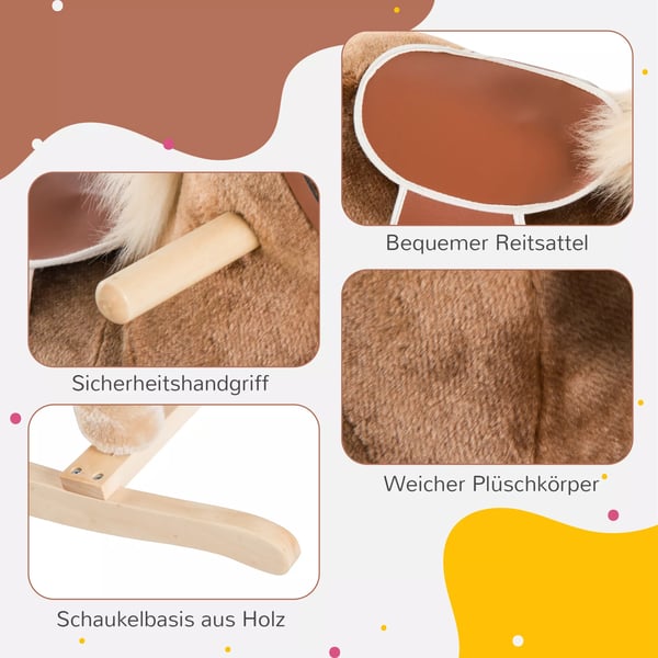 HOMCOM plysgyngehest brun gyngedyr legetøj børn L74xB33xH62cm