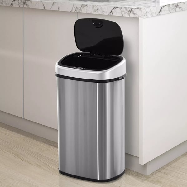 HOMCOM 58L affaldsspand, automatisk skraldespand med infrarød sensor, hygiejnisk, stor, rustfrit stål, sølv, L40,9xB28,9xH68 cm