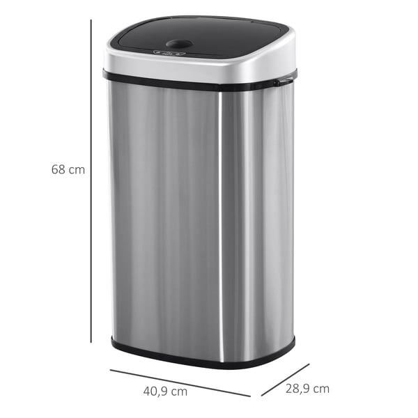 HOMCOM 58L affaldsspand, automatisk skraldespand med infrarød sensor, hygiejnisk, stor, rustfrit stål, sølv, L40,9xB28,9xH68 cm