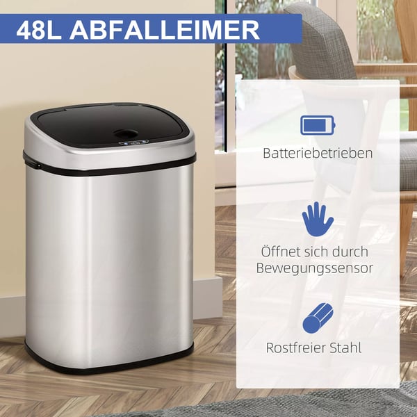 HOMCOM Automatiske affaldsspand 48L - Rustfrit stål/ABS - Sølv med Infrarød Sensor