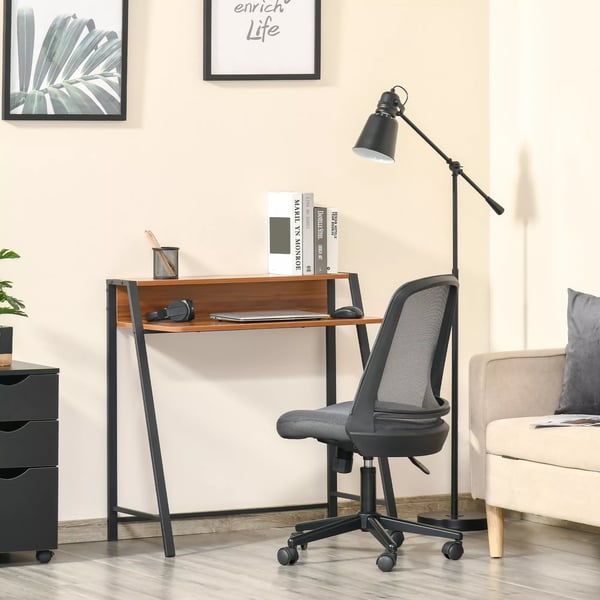 HOMCOM Skrivebord med opbevaring, valnød/sort, 84x45x85cm