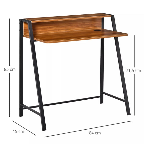 HOMCOM Skrivebord med opbevaring, valnød/sort, 84x45x85cm