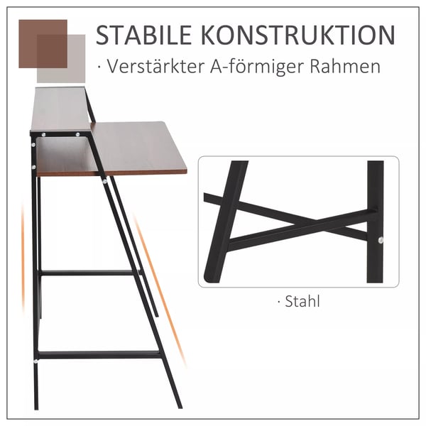 HOMCOM Skrivebord med opbevaring, valnød/sort, 84x45x85cm