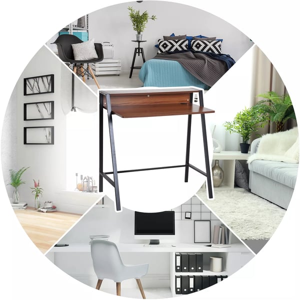 HOMCOM Skrivebord med opbevaring, valnød/sort, 84x45x85cm
