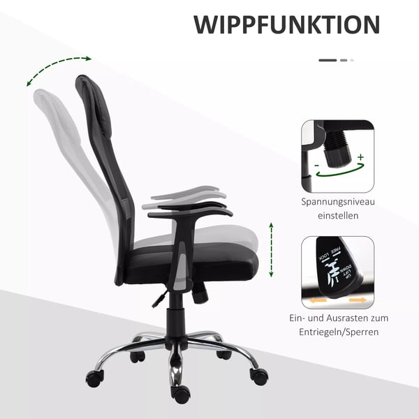 Vinsetto Ergonomisk Kontorstol – Hjdejusterbar, PU-Læder, Sort, 66x73x108-118cm
