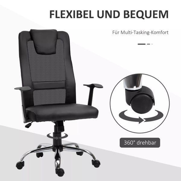 Vinsetto Ergonomisk Kontorstol – Hjdejusterbar, PU-Læder, Sort, 66x73x108-118cm