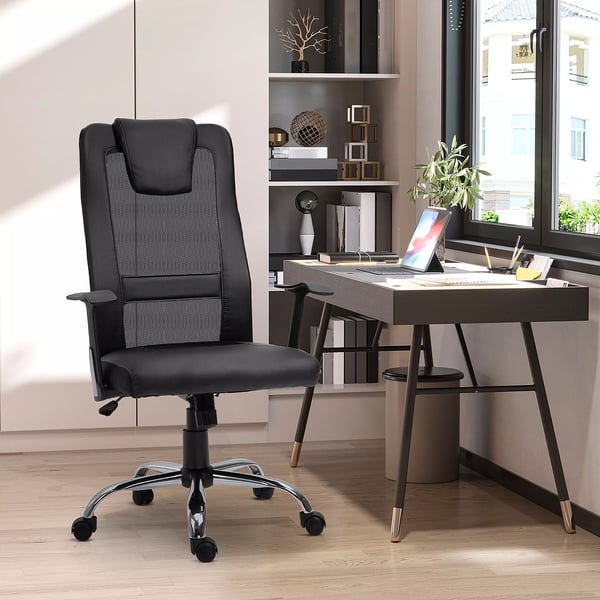 Vinsetto Ergonomisk Kontorstol – Hjdejusterbar, PU-Læder, Sort, 66x73x108-118cm