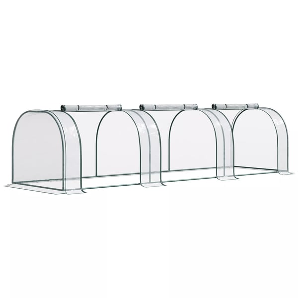 Outsunny foliedrivhus drivhus væksthus med dør plantebed plantehus planteopdræt stål PVC gennemsigtig grøn 350 x 100 x 80 cm