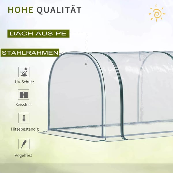 Outsunny foliedrivhus drivhus væksthus med dør plantebed plantehus planteopdræt stål PVC gennemsigtig grøn 350 x 100 x 80 cm