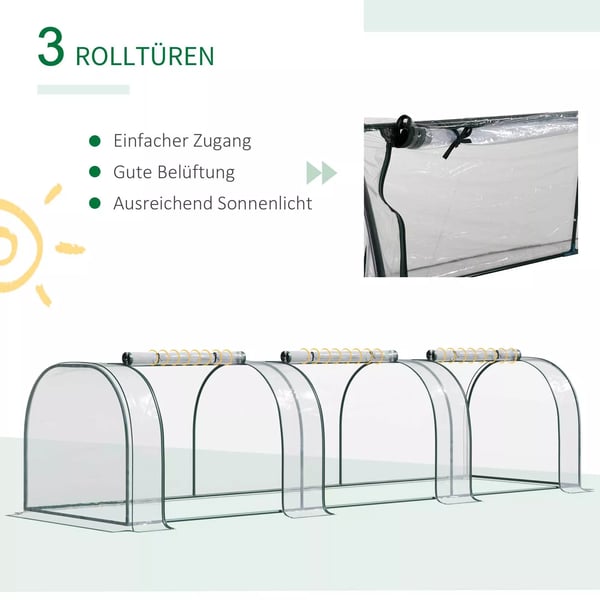 Outsunny foliedrivhus drivhus væksthus med dør plantebed plantehus planteopdræt stål PVC gennemsigtig grøn 350 x 100 x 80 cm