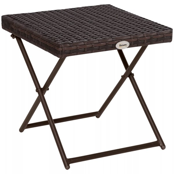 Outsunny Foldbart Havebord i Polyrattan og Stål - Brun, 40x40x40 cm