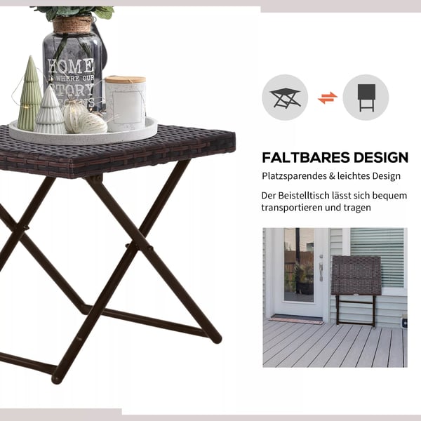 Outsunny Foldbart Havebord i Polyrattan og Stål - Brun, 40x40x40 cm