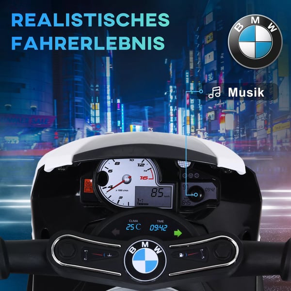 HOMCOM BMW S1000RR Licenseret El Børnemotorcykel, Trehjulet, Stål, Sort, 66x37x44 cm