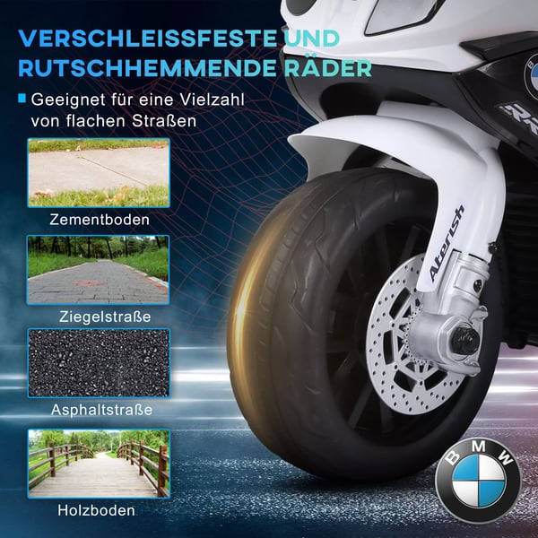 HOMCOM BMW S1000RR Licenseret El Børnemotorcykel, Trehjulet, Stål, Sort, 66x37x44 cm