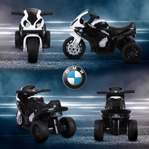 HOMCOM BMW S1000RR Licenseret El Børnemotorcykel, Trehjulet, Stål, Sort, 66x37x44 cm