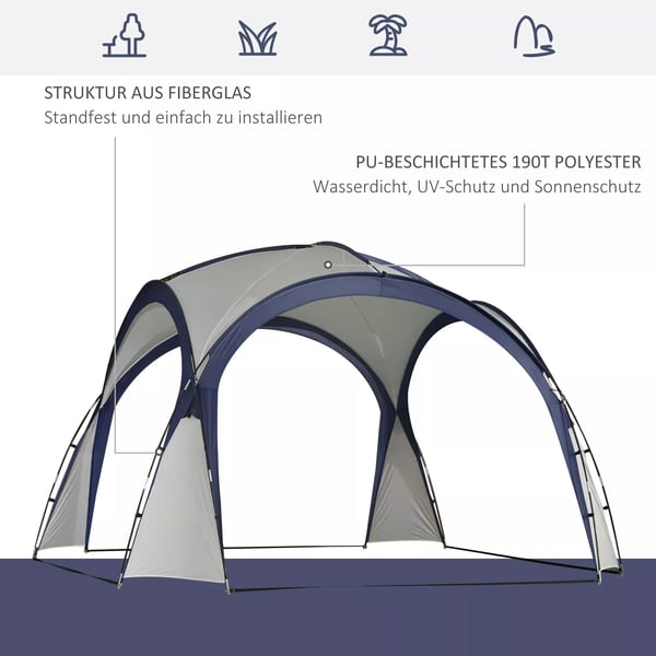 Outsunny Have / Camping Telt - Vandtæt Polyester, Glasfiberramme - Cremhvid/Blå 3,5x3,5x2,3m