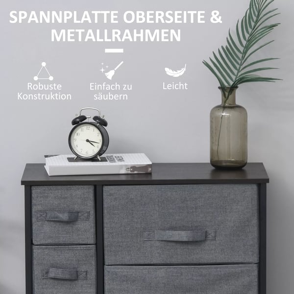 HOMCOM kommode opbevaringsskab 7 foldbare stofskuffer metalstel træ-look non-woven stof grå 63,5x30x71cm