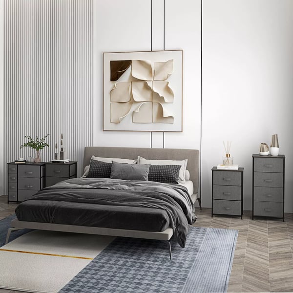 HOMCOM kommode opbevaringsskab 7 foldbare stofskuffer metalstel træ-look non-woven stof grå 63,5x30x71cm