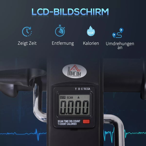 HOMCOM Minicykel pedaltrainer träningscykel LCD-display gjutjärn svart 35x40x31cm