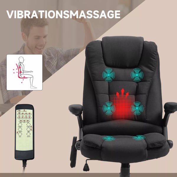 Vinsetto Chefsessel m. Massage & Varme, Stolesæde i Læderimitat, Sort
