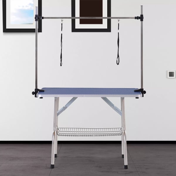 PawHut Grooming Table Adjustable Height Foldable Dog Stainless Steel Blue 107x60x170cm