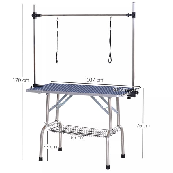 PawHut Grooming Table Adjustable Height Foldable Dog Stainless Steel Blue 107x60x170cm