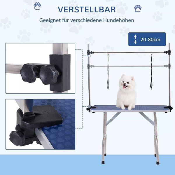 PawHut Grooming Table Adjustable Height Foldable Dog Stainless Steel Blue 107x60x170cm