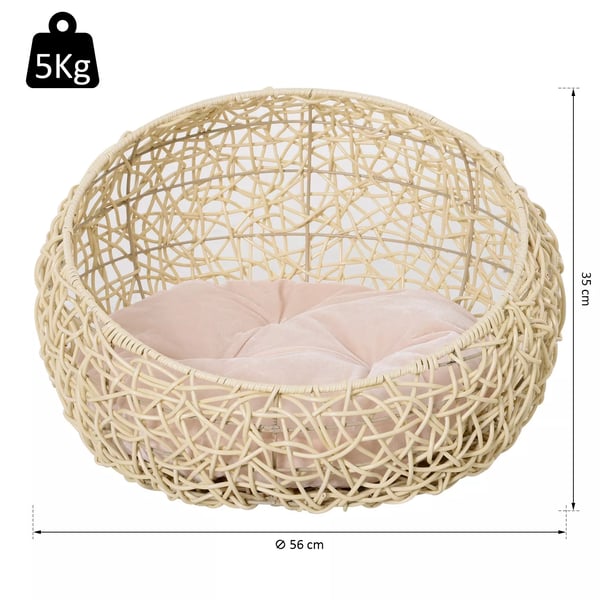 Rottinkinen Kissansänky Luola Tyynyllä, Beige, Ø56x35cm