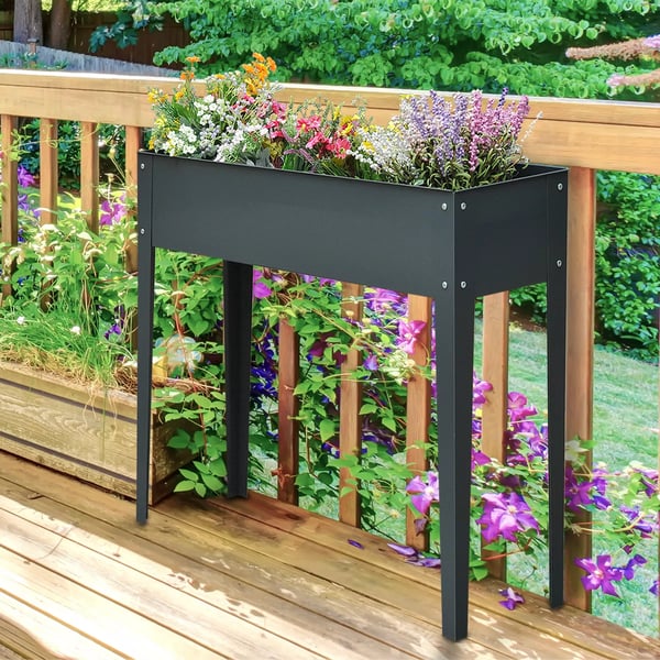Outsunny højbed, urtebed, plantekasse med 3 drænhuller, blomsterkasse med ben, metal, 100 x 30 x 80 cm