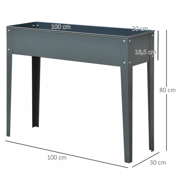 Outsunny højbed, urtebed, plantekasse med 3 drænhuller, blomsterkasse med ben, metal, 100 x 30 x 80 cm