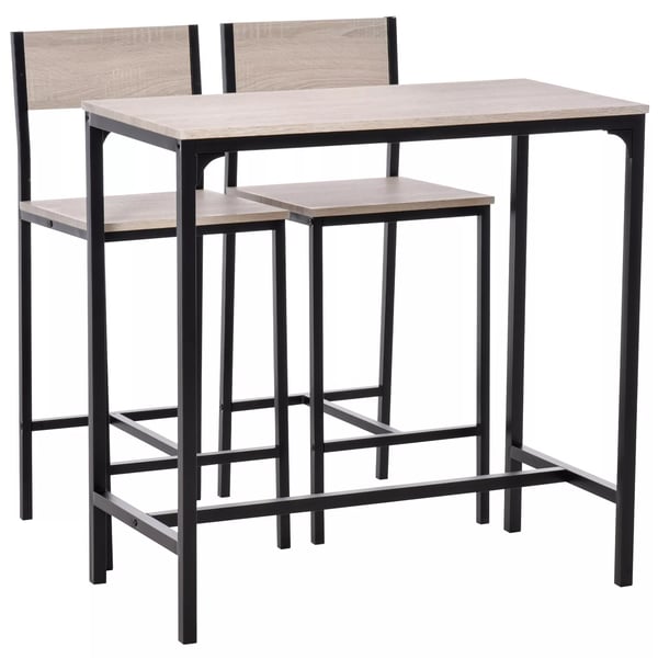 HOMCOM barbord med 2 stole, 3-delt, MDF/metal, natur/sort, 89x45x87cm