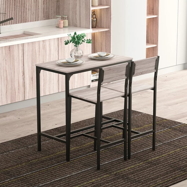 HOMCOM barbord med 2 stole, 3-delt, MDF/metal, natur/sort, 89x45x87cm