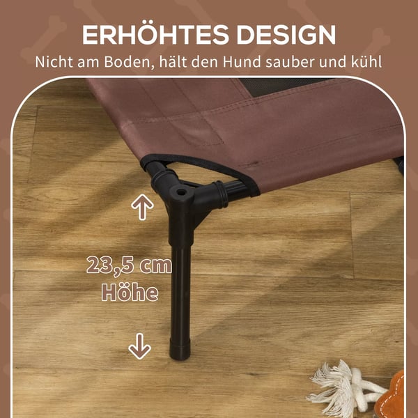 PawHut Kæledyrsseng med Baldakin - Forhøjet, Åndbar Hundeseng i Metal og Stof - Kaffe/Sort, 122x92x108 cm