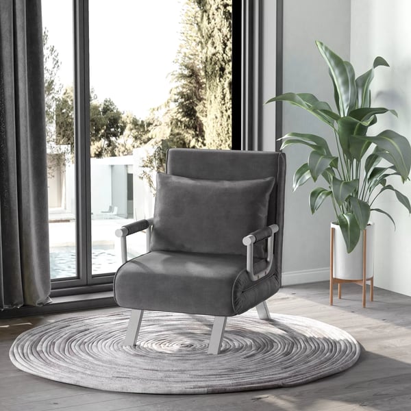 HOMCOM vuodesohva käsinojilla, 65x69x80cm, 3-in-1, vierasvuode, kokoontaitettava, lepotuoli, sametti, harmaa