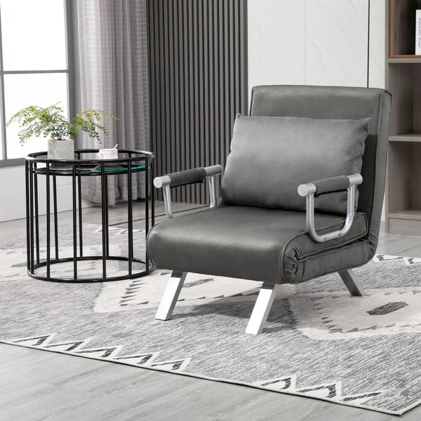 HOMCOM vuodesohva käsinojilla, 65x69x80cm, 3-in-1, vierasvuode, kokoontaitettava, lepotuoli, sametti, harmaa